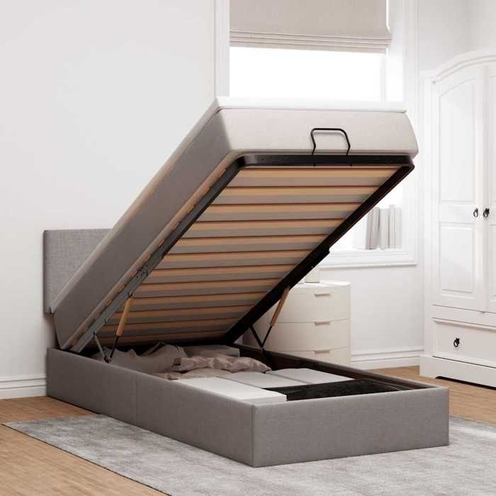 Cadre de lit avec matelas - Maison Exclusive - 100 x 200 cm - Tissu taupe - Rangement ottoman