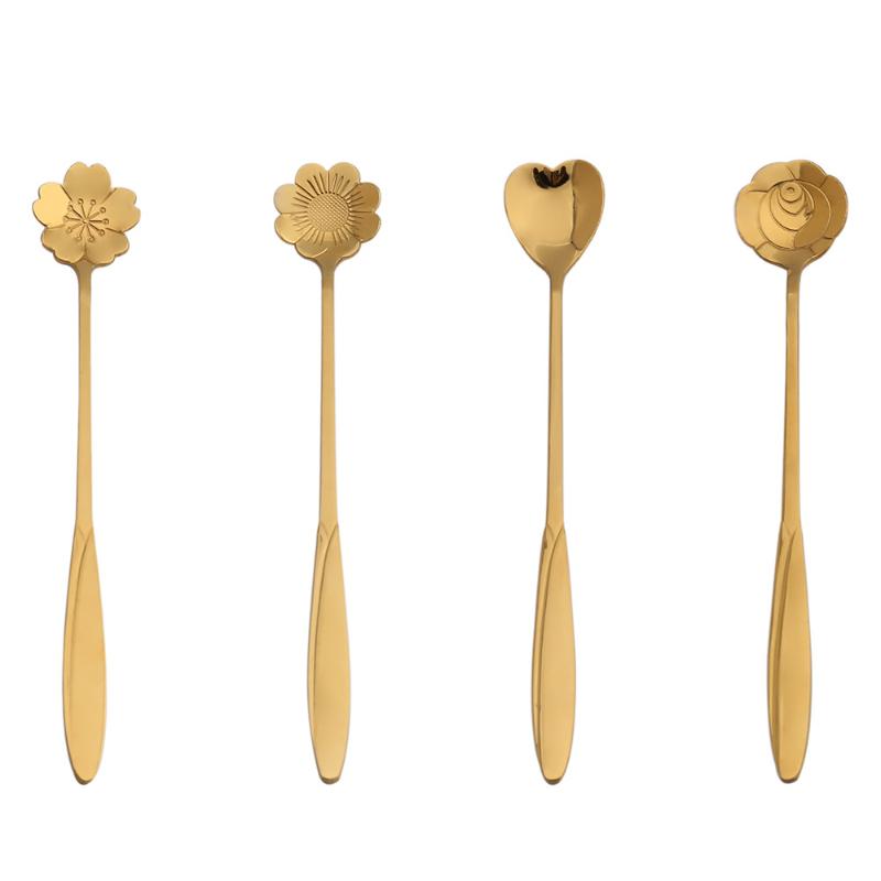 HANYANG Cherry Blossom Spoon Creative Stainless Steel Ice Spoon Long Handle Coffee Mug Stirring Spoon Creative Flower Spoon