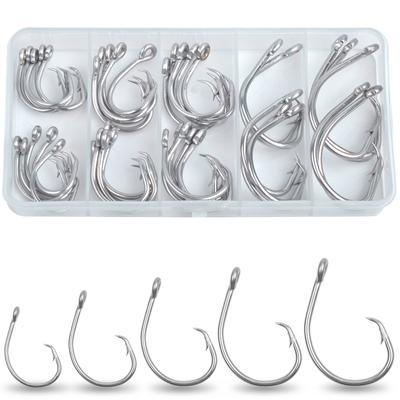 40Pcs/Box Saltwater Tuna Circle Hooks Stainless Steel Inline Big Game Circle Hooks Short Shank Saltwater 3X Strong Fishing Hooks