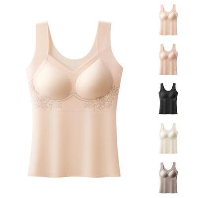 Women Sleeveless Tank Top with Built In Bra Lace Trim Soft Stretchy Fabric Casual Basic Undershirt Vest Top for Daily Wear