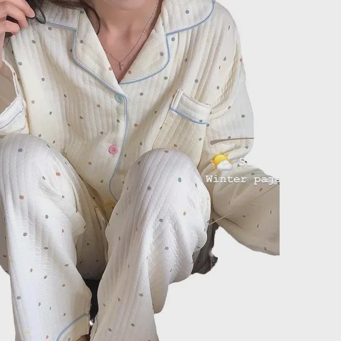 "Set de pijama de toamnă/iarnă pentru femei TikTok": Set din bumbac drăguț și călduros din două piese pentru purtat acasă"