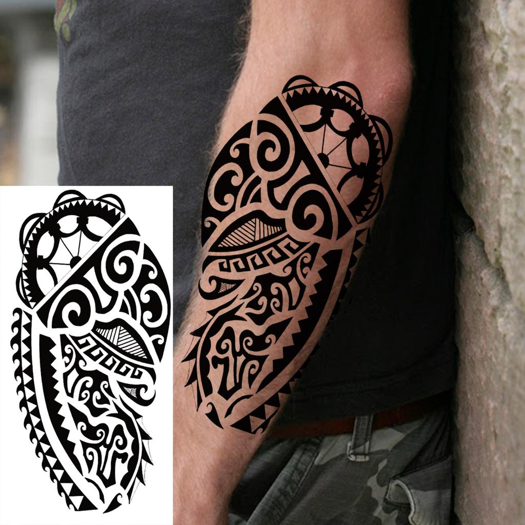 1 Sheet Tribal Totem Maori Temporary Tattoos For Adults Men Women Black Fake Sleeve Tattoo Sticker Waterproof