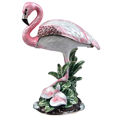 FJ FENGZHIJIE Flamingo Decorative Goreng Enamel Crystal Bird Trinket Box Jewelry Box Flamingo Gift