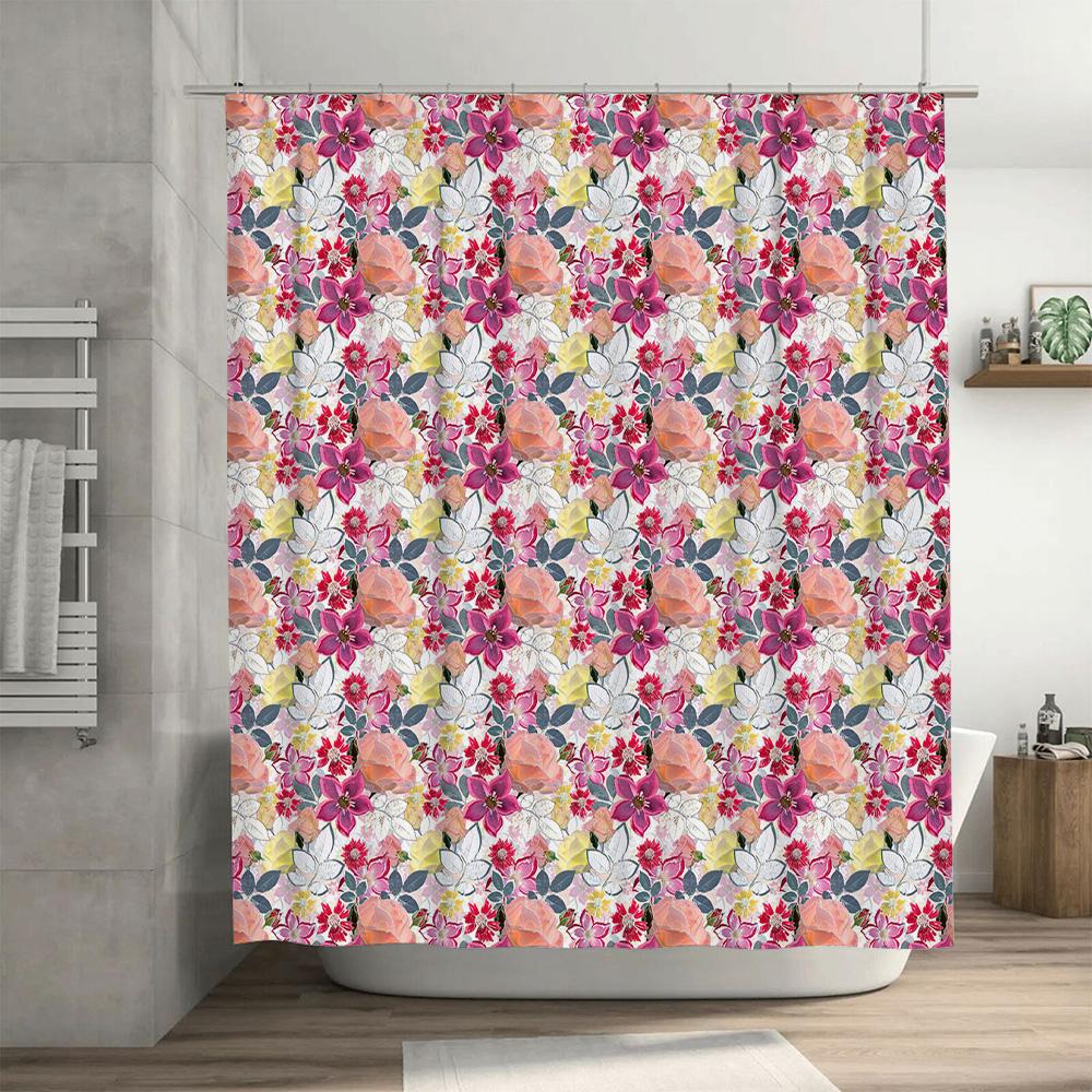 Pink And White Flower Print Shower Curtain Fabric Bath Decor Modern Bathroom Curtains For Home Decoration (180X240Cm)