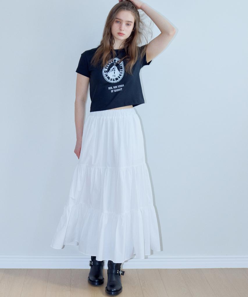 MARROT Shirred Frill Long Skirt_White