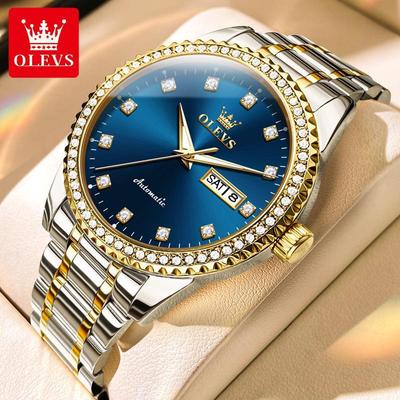 Pánské hodinky Luxusní značka Diamantové Automatické Mechanické hodinky Nerezová ocel Vodotěsné Kalendář Obchodní Pánské hodinky