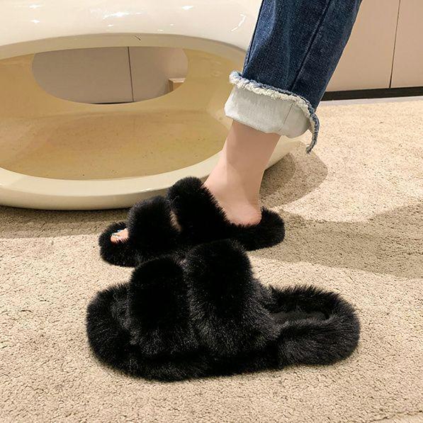 Women's Thick-Soled Fluffy Plush Cotton Slippers - 2025 Autumn/Winter Fashion