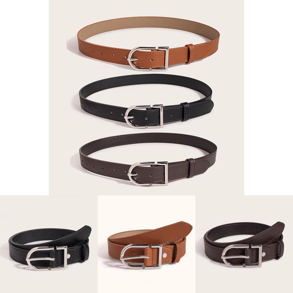 Women Leather Belt With Square Alloy Buckle And Adjustable Length