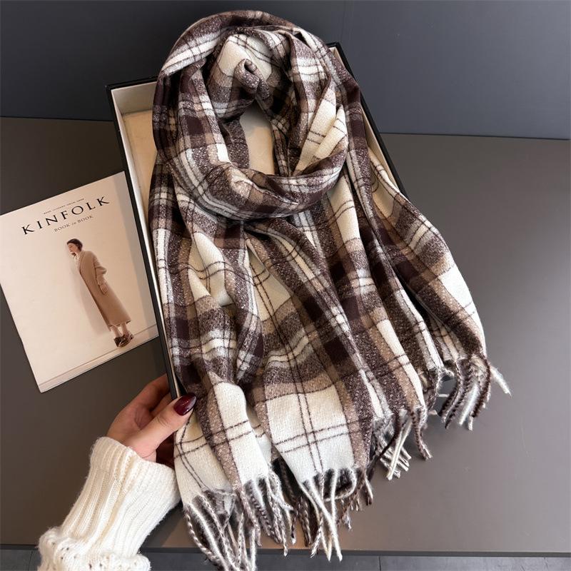 Elegants Classics Plaid Designer Winter Warm Scarf Women Luxury Neckerchief Cashmere Shawl Blanket Wrap Pashmina Tassel Lady