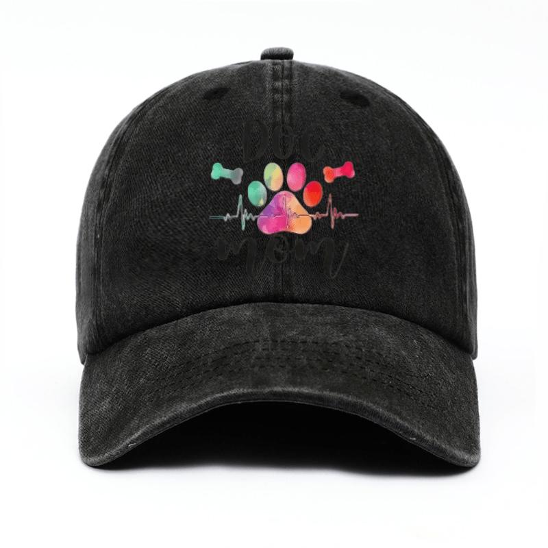 Dog Mom Paw Print Heartbeat Baseball Cap Adjustable Distressed Dog Lover Casual Outdoor Cap