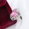 Exquisite R Ring for Women Engagement Ring Pink Zircon Jewelry Set In Fashion Flower Shape for Anniversary Gift