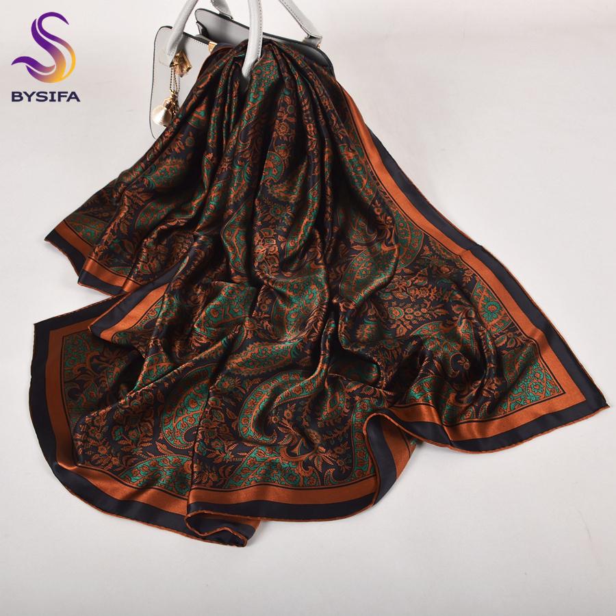 Brand Coffee Green Pure Silk Shawl Scarf Fall Winter Fashion Plaisley Design Natural Silk Scarves Wraps Women Neck Scarf