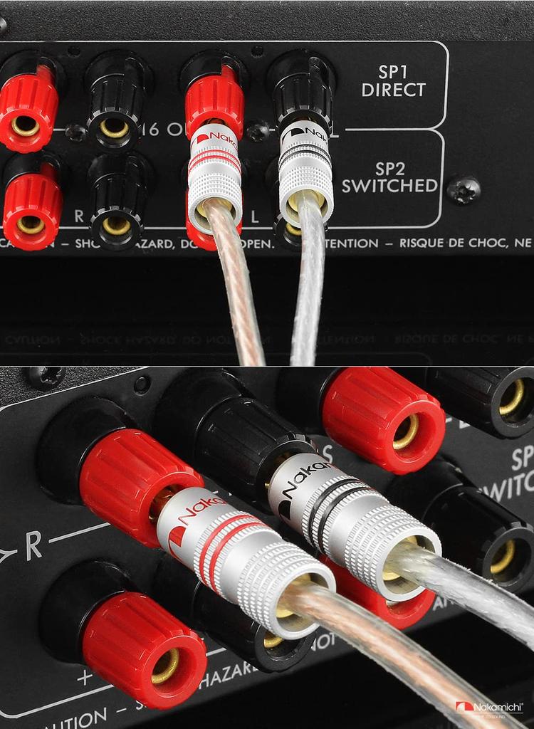 Nakamichi Excel Series 24K Gold Plated Banana Plugs 12 AWG 18 AWG Gauge Size 4mm Speaker Amplifier AV Stereo Home Theater Audio Wire Cable Screw