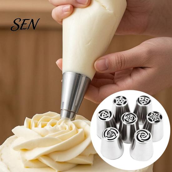 Bakery Supplies for Home Bakers 7PCS Russian Piping Tips Set, Stainless Steel Cake Decorating Easy Frosting Nozzles Cakes Nozzles, Baking Wedding