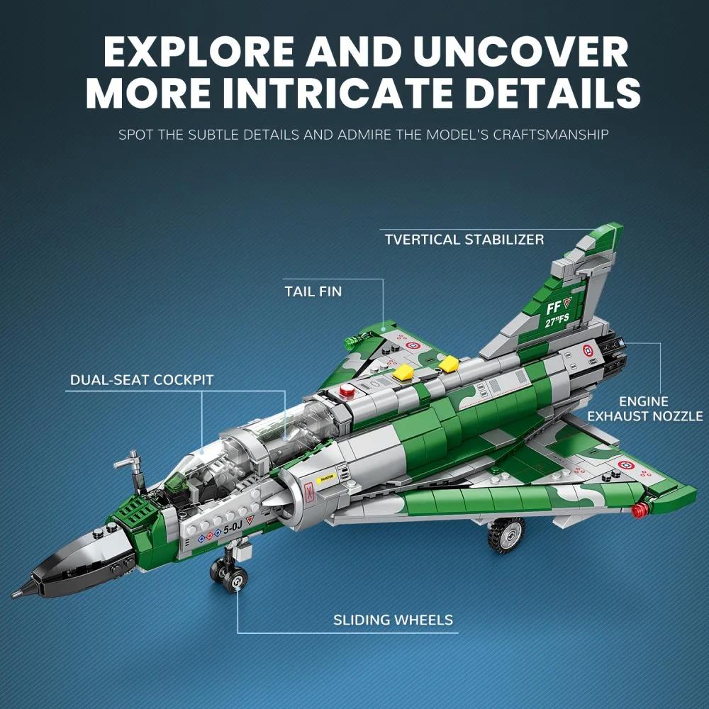1012PCS Mirage 2000 Fighter Jet Building Blocks Model Military Plane Series Kids Educational DIY Toys Gifts Desktop Ornaments