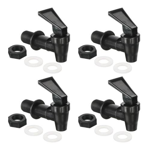

uxcell Reusable Dispenser Tap Set, 4-Piece Plastic Spigot Replacement Cooler Faucet for Bottled Water and Beverages (Black)