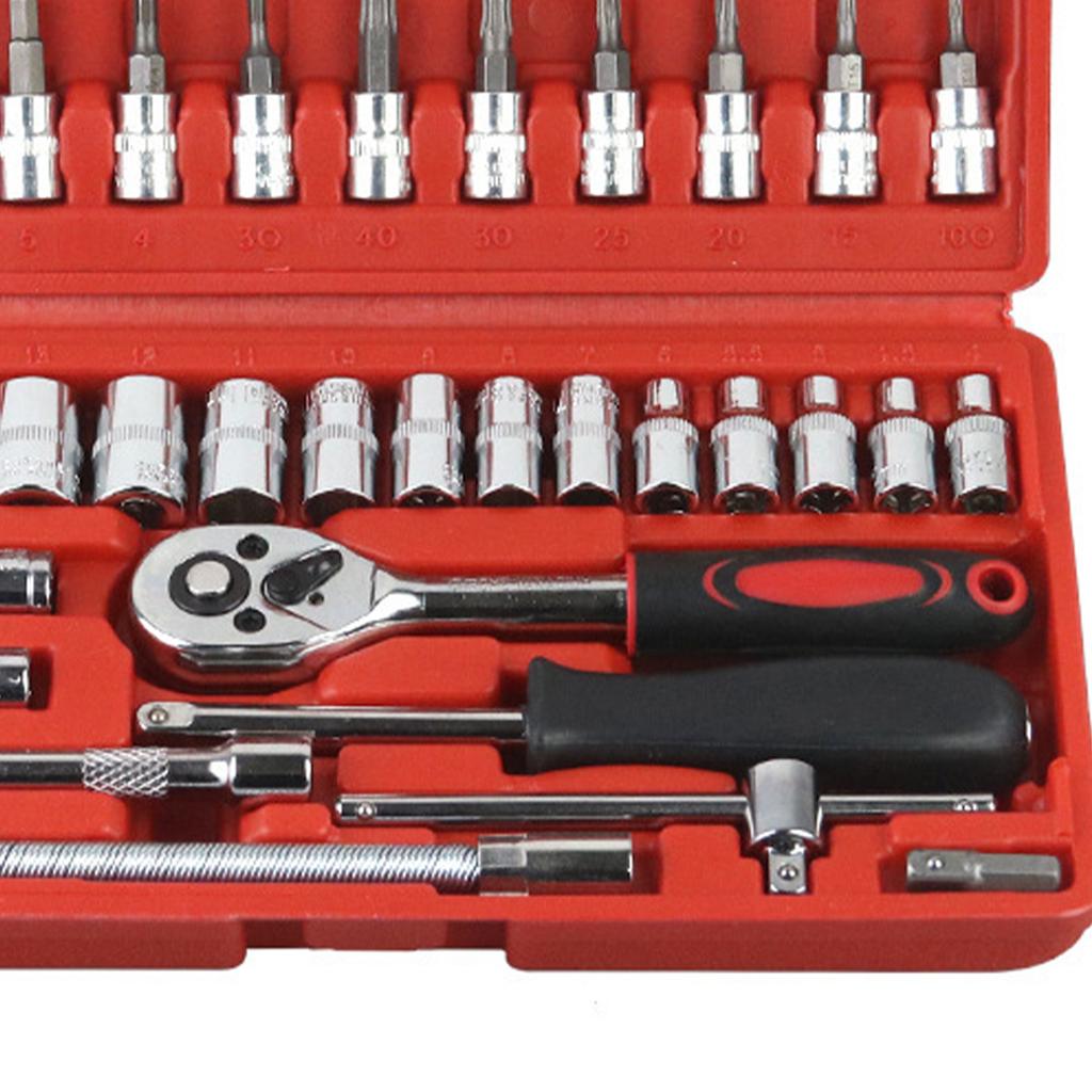 Socket Wrench Auto Repair Tool 1/4 Shank CR V Rotary Bits Wrench Socket Connector Set for Household Automobile 46 Pcs Set
