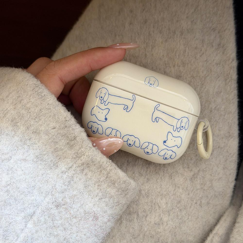 Cartoon Cute Blue Line Puppy Simple Soft Earphone Case for AirPods 4 With Pendant for AirPods 2 3 4 Pro 3 Protection Cover