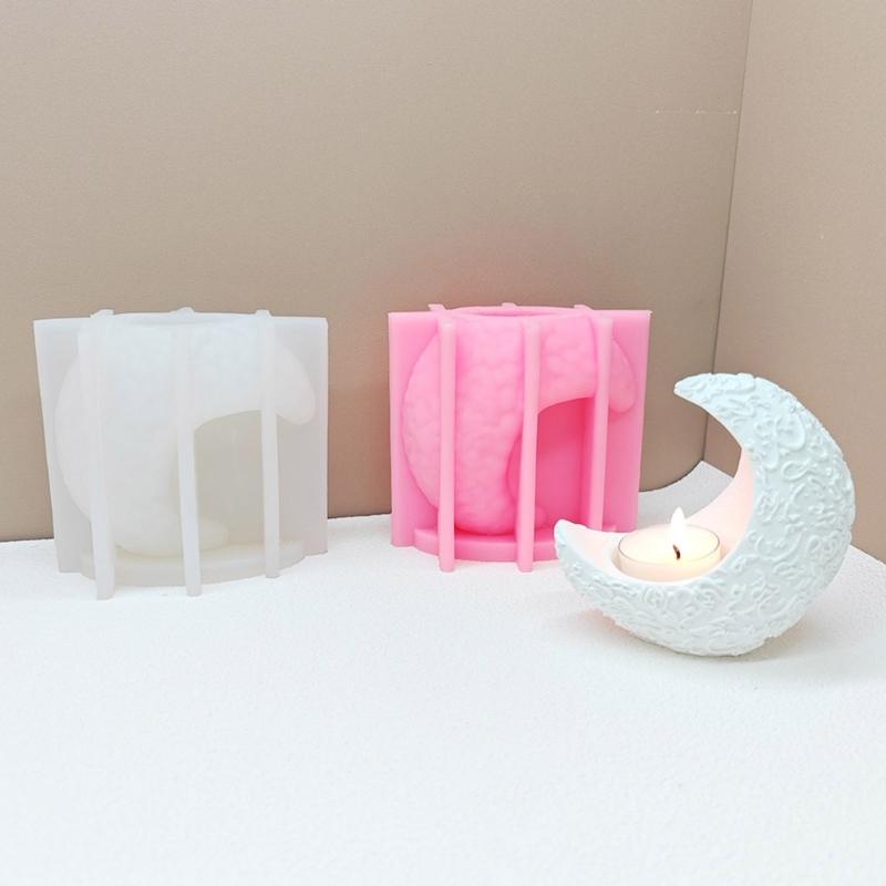 Moon Silicone Candle Holder Molds for Epoxy Resin Tealight Holder Silicone Tealight Stand Molds for Home Decoration