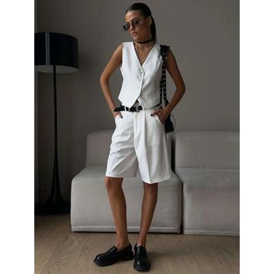 Summer Womem Chic Vest Shorts Suit Two-Piece Set Office Ladies Chic 2 Piece Sets Womens Outfits