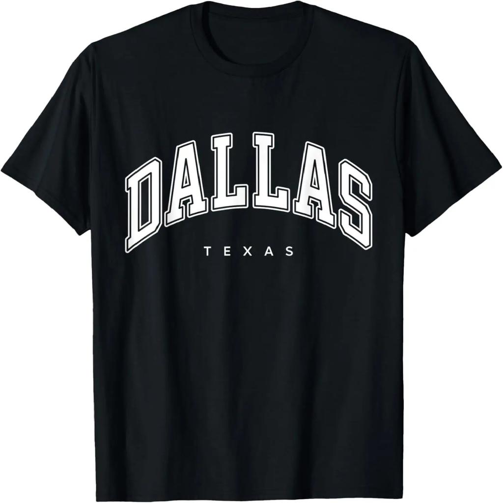 Dallas Texas TX Varsity Style White Text T-Shirt