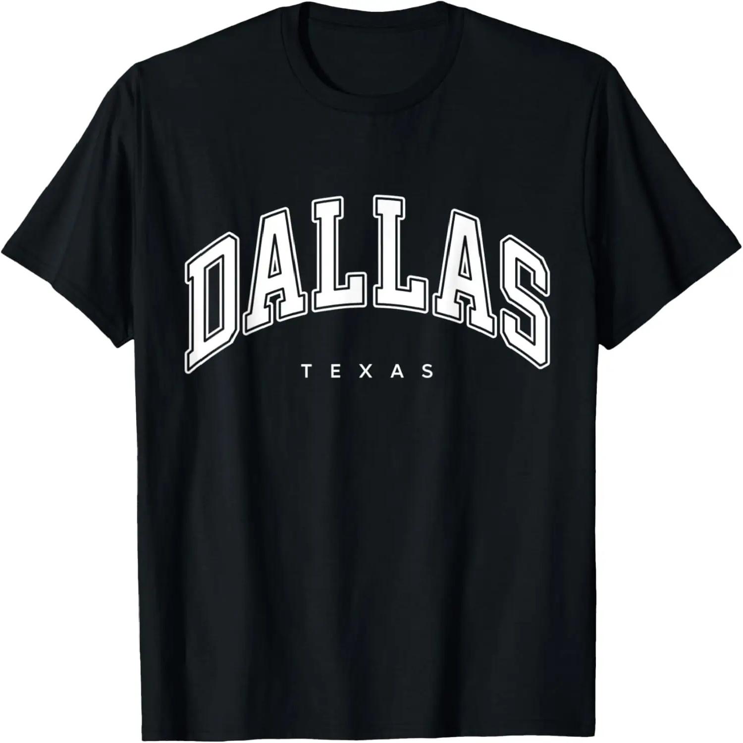 Dallas Texas TX Varsity Style White Text T-Shirt S