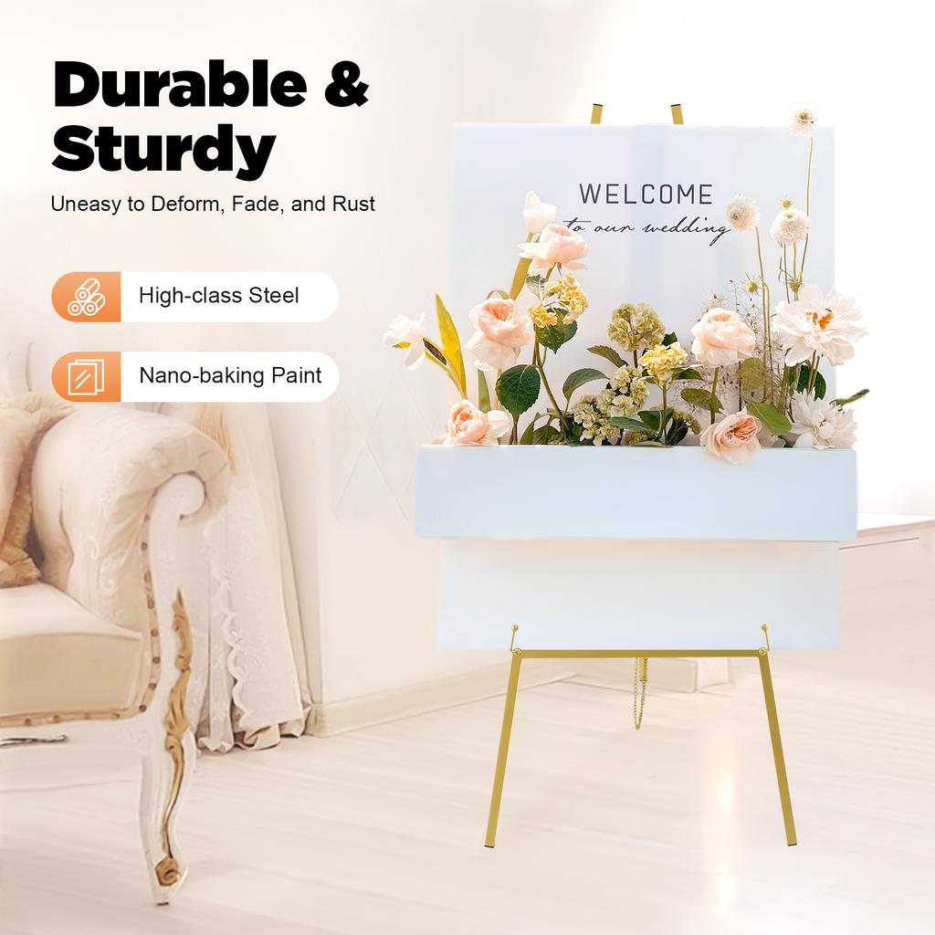 2 Pack Easel Stands Floor Easel Foldable Display Stand Height Adjustable Gold Easel Stand for Weddings Shops Exhibitions