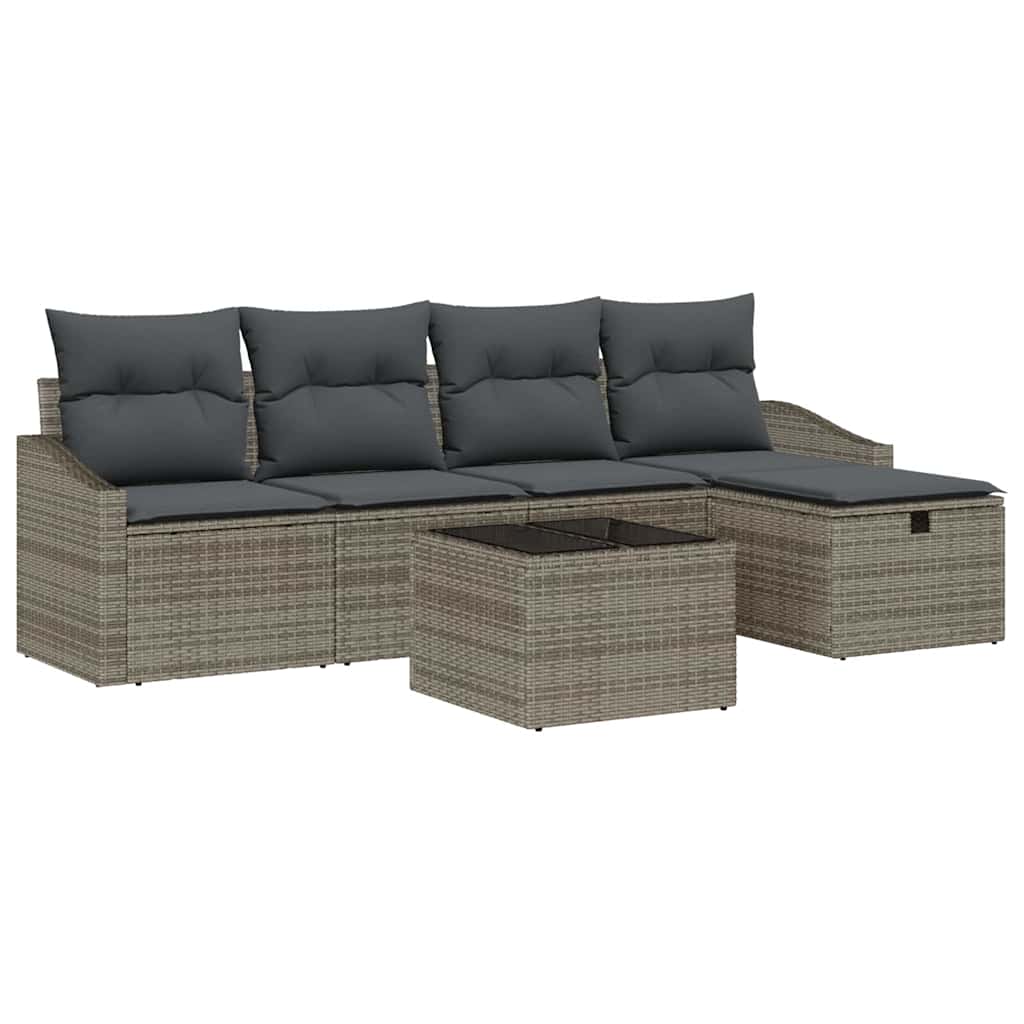 Grey Poly Rattan Sofa Set with Cushions and Storage