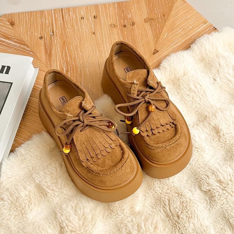 

Ретро лоферы женские 2025 новая осень взрыв интернет-знаменитость универсальная платформа маффин одинарная обувь британский стиль маленькие кожаные туфли 40 верблюд