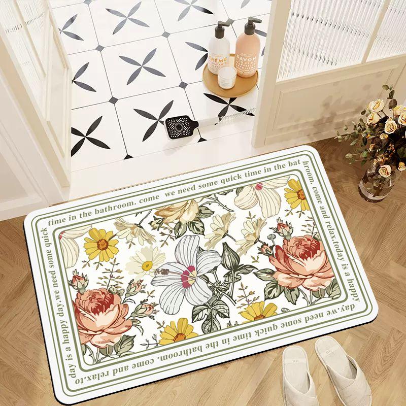 Bathroom absorbent floor mat retro oval non-slip carpet household toilet toilet thickened quick-drying toilet floor mat