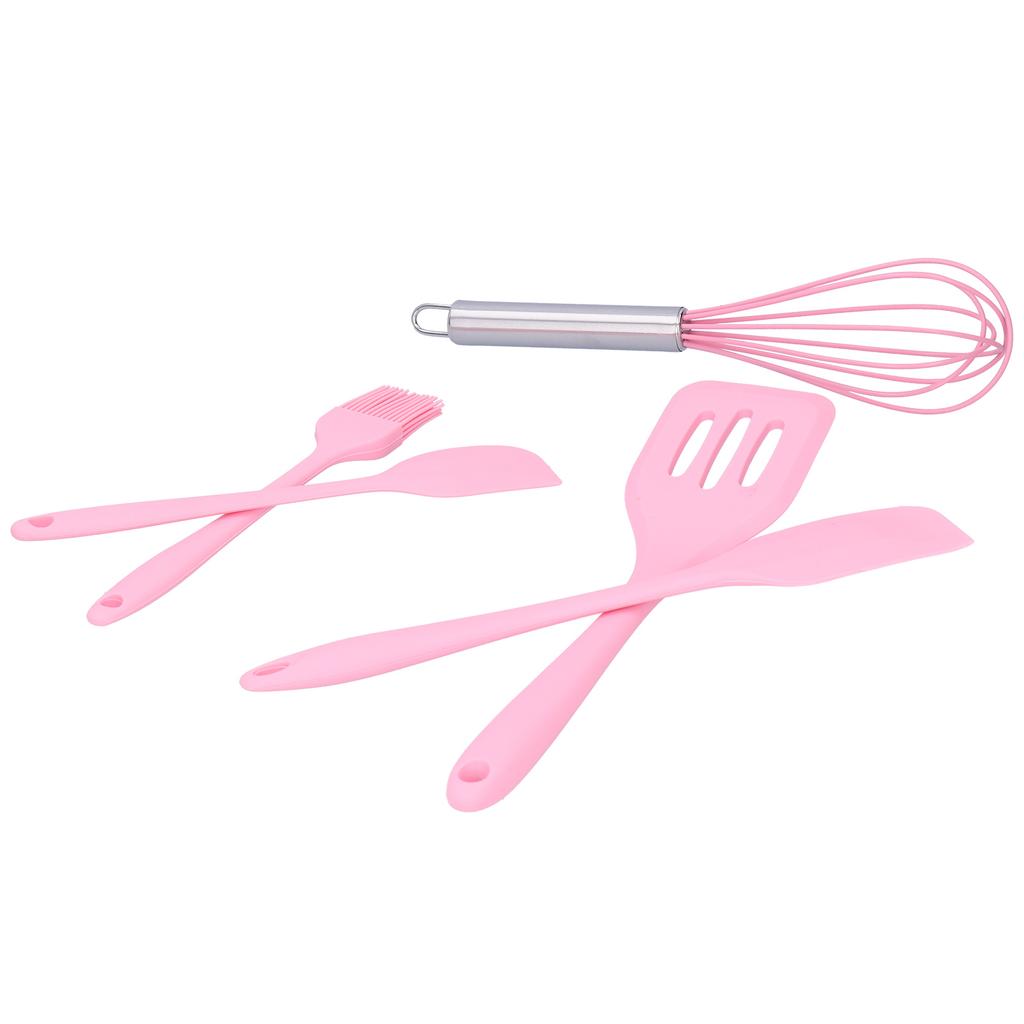 Cooking Spatula Set Silicone Baking Scraper Heat Resistant Kitchen Utensil(Pink )