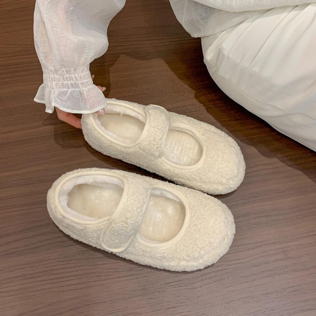 Fairy Wind Leopard Print Velvet Mary Jane Shoes Women's Bread Shoes Gentle Warm Fluffy Shoes Wear Cotton Shoes
