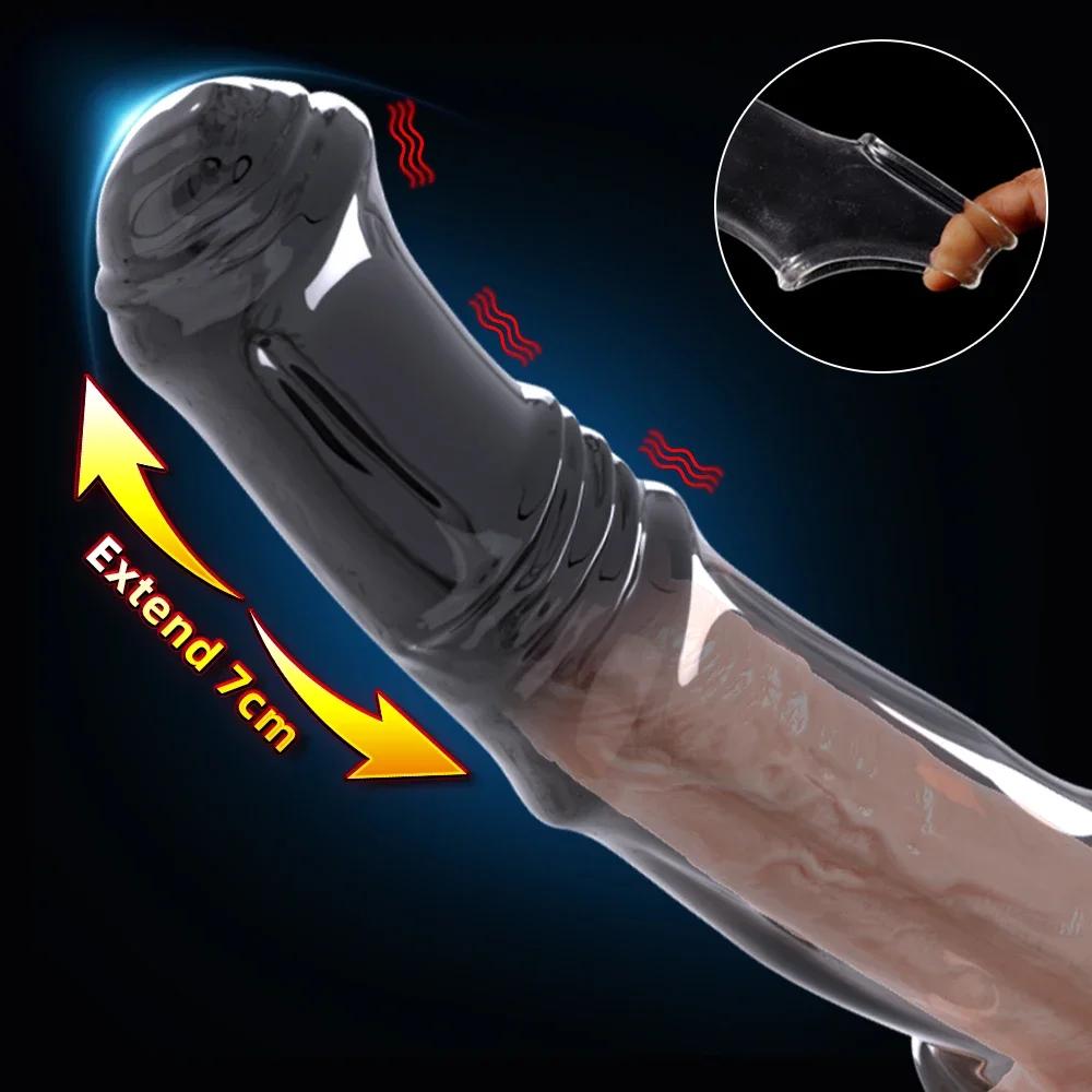 Penis Extender Sleeve Adult Sexy Cock Ring Reusable Condom Delayed Ejaculation Couples Chastity Cage Penis Sex Toys for Men