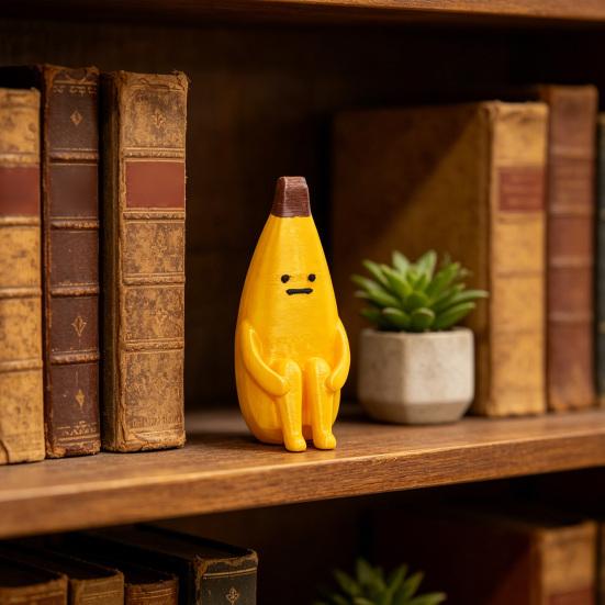 3D Printed Banana Figure, Whimsical Stress Relief Desk Toy, Mini Cute PLA Figurine for Office Humor, Smooth Detail Anti-Worry Gift Decor