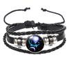 12 Constellations Multi-layer Woven Luminous Punk Cowhide Starry Sky Bracelet Jewelry, Unisex, Popular Couple Hand Rope