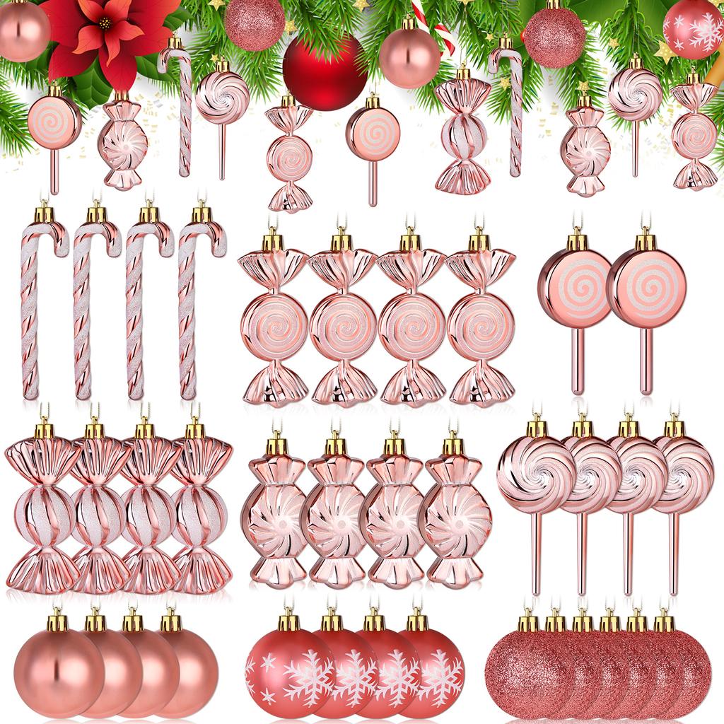 36 Pcs Christmas Candy Cane Ornament Christmas Tree Hanging Decorations With Rope Shatterproof Tree Ornament (Rose Gold)