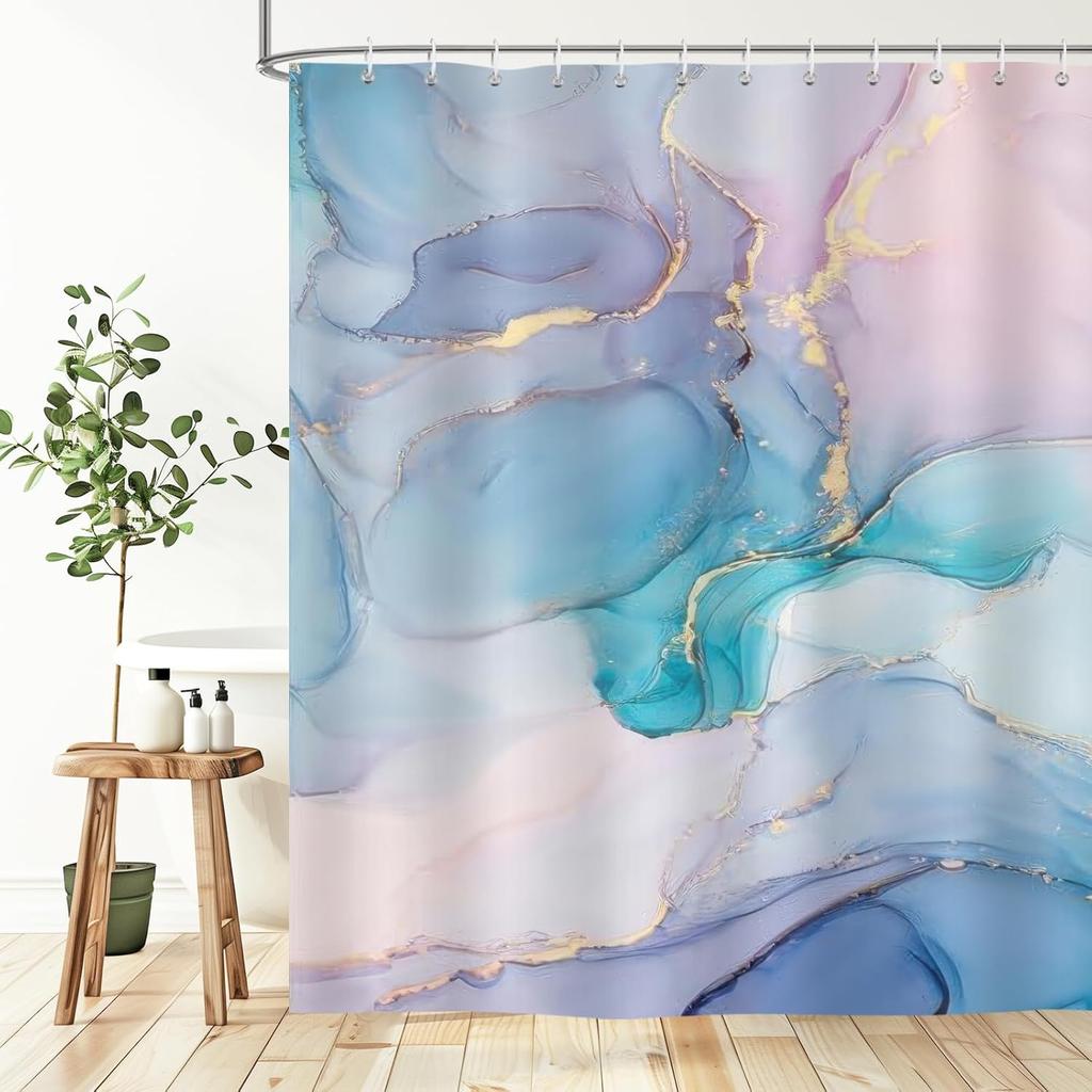 Colorful Marble Shower Curtain,Pink Blue Purple Ombre Abstract Modern Marble Bathroom Curtain Waterproof Polyester Bath Curtain