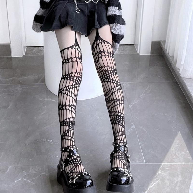 Fishnet Stocking Hollow Out Lace Stockings Pantyhose Vertical Stripes Lolita Sling Socks Cosplay Costume Accessories