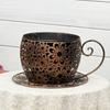 Vintage Teacup Planter Iron Floral Cutout Flowerpot Decorative Plant Pot for Succulents Herbs Flowers Indoor Outdoor Garden Decor