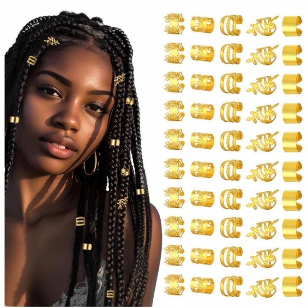 40/50 Pieces Clips Pendants Dreadlocks Beads Metal Hair Dcorations Hair Braid Rings  for Women Men