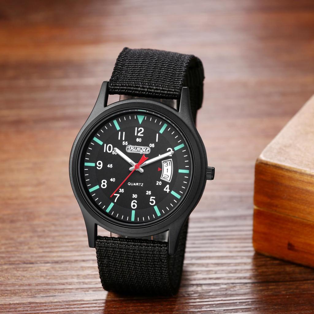 Military Watch with Nylon Luminous Analog Simple and Stylish Quartz Fashion Accessory Perfect Gift for and Day Men's Strap, Waterproof, Display,