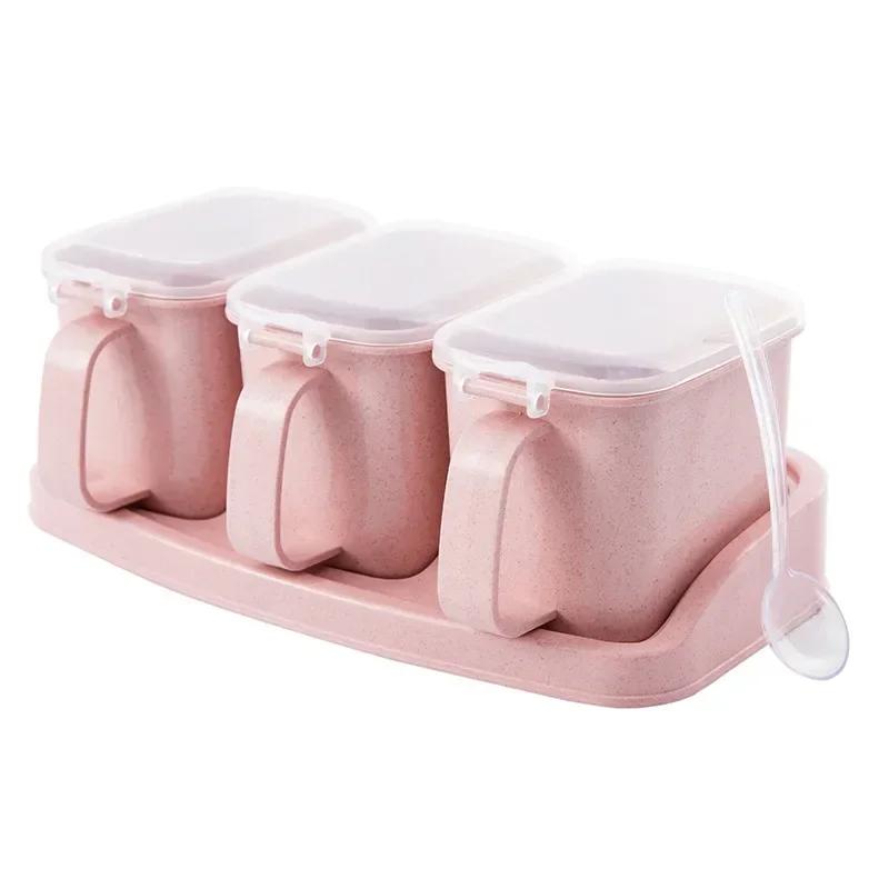 Wheat Straw Seasoning Nice Box Pepper Spice Shaker Salt Seasoning Transparent PP Kitchen Cruet Condiment Bottle Jars Storage Box for Home