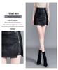 Korean Style High Waist Leather Midi Skirt with Slit - Women’s Autumn/Winter A-line Black Skirt