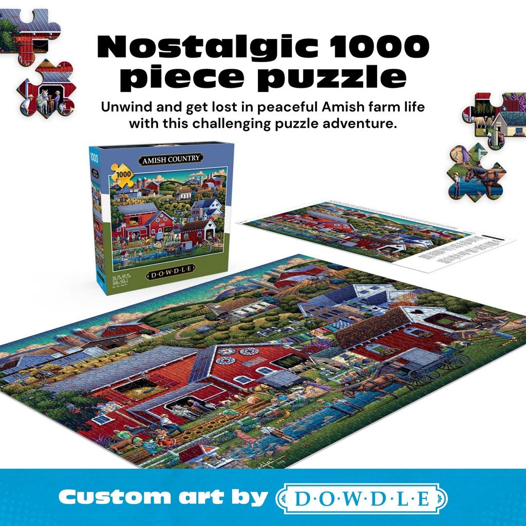 Buffalo Games - 1000-Piece Jigsaw Puzzle - Dawdle Amish Country - 1000-Piece Puzzle for Adults - Premium Gift Foil Box with Reference Poster