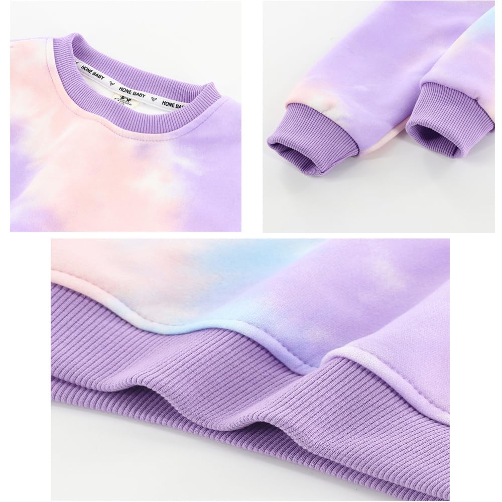 HahaNice Long Sleeve for Girls and Cotton Round Stand Kasuri Size 130 Kids' Hoodie, T-Shirt Boys, Top, Collar, Collar, Dye, Stylish, Purple,