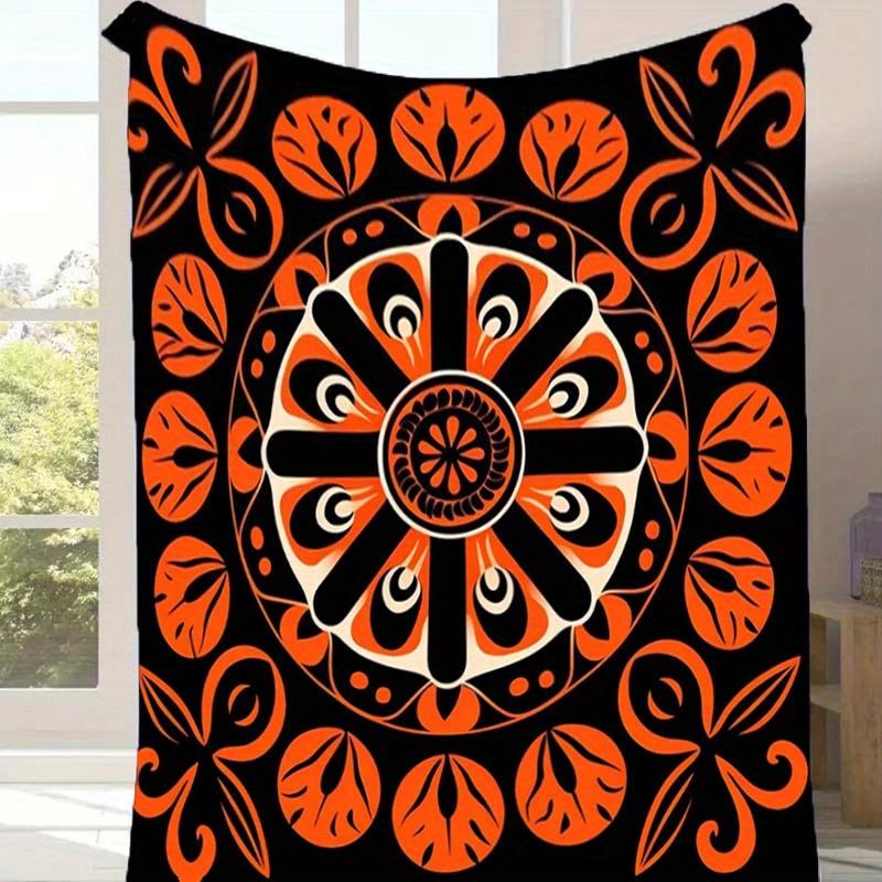 

1pc Orange Flowers Print Blanket, Soft Warm Throw Blanket Nap Blanket for Couch Sofa Office Bed Camping Travel, Multi-purpose Gift Blanket 130cmx150cm