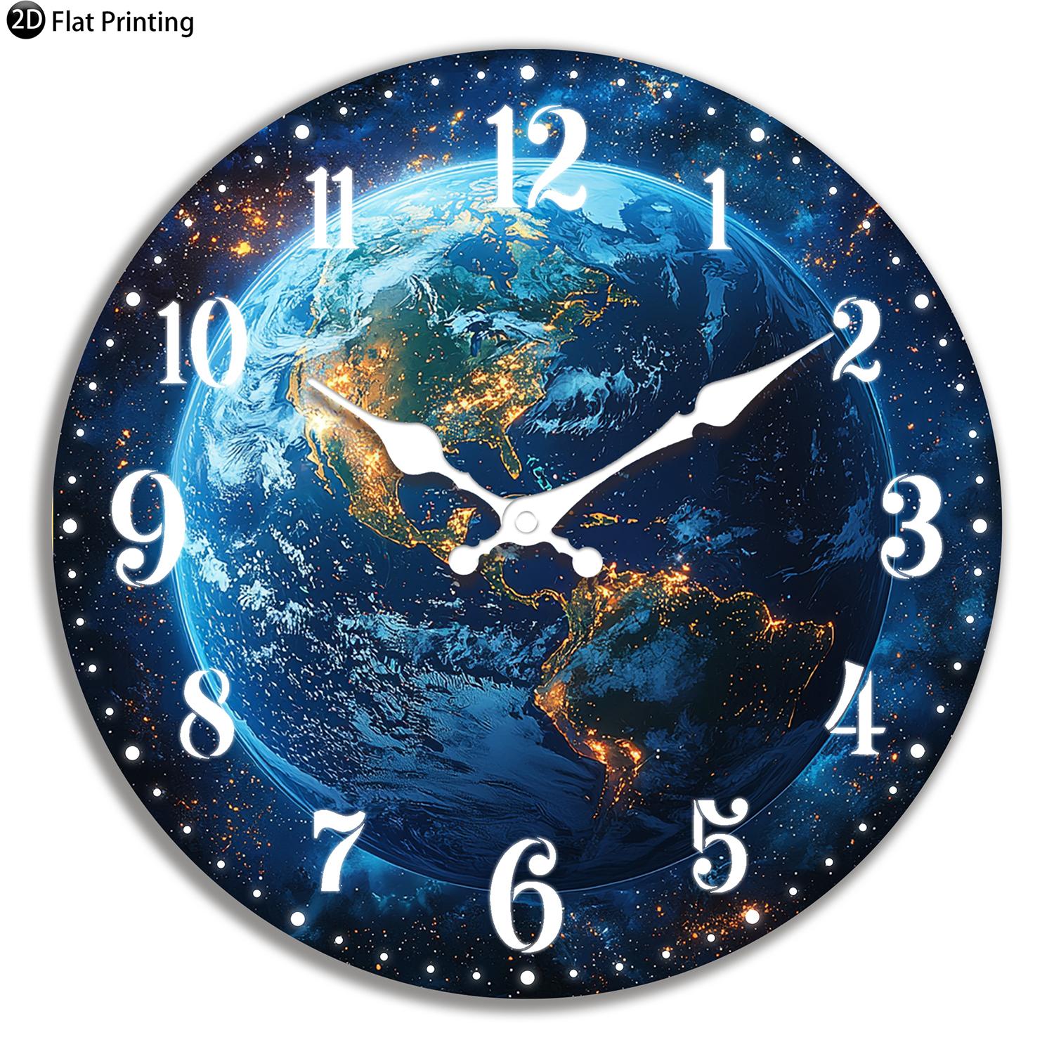 Wooden Silent Wall Clock Earth city