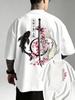 Trendy Casual Japanese Yinyang Koi Fish and Samurai Sword Pattern Cotton Unisexs Tshirt Shortsleeved Tshirt Casual Loose Unise