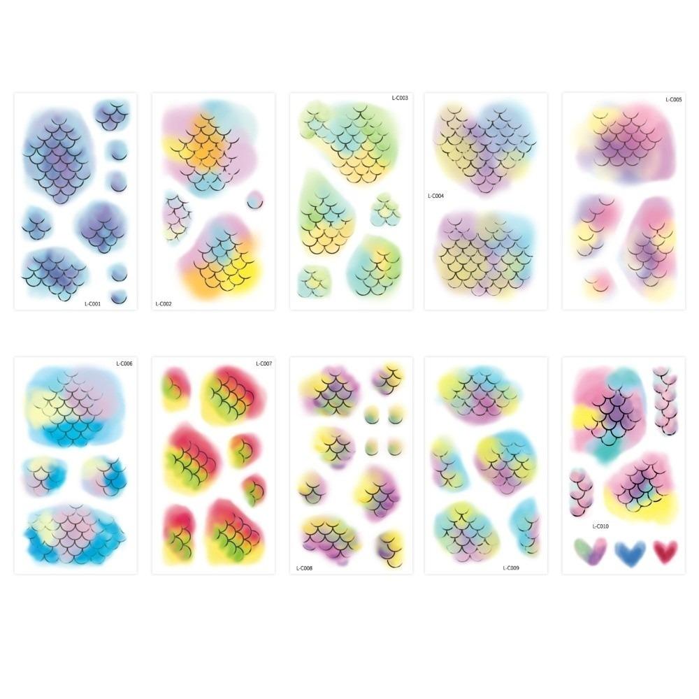 10 Sheets Colorful Fish Scale Tattoos Water Transfer Decals Body Art Sticker  Cosplay 10 Sheets