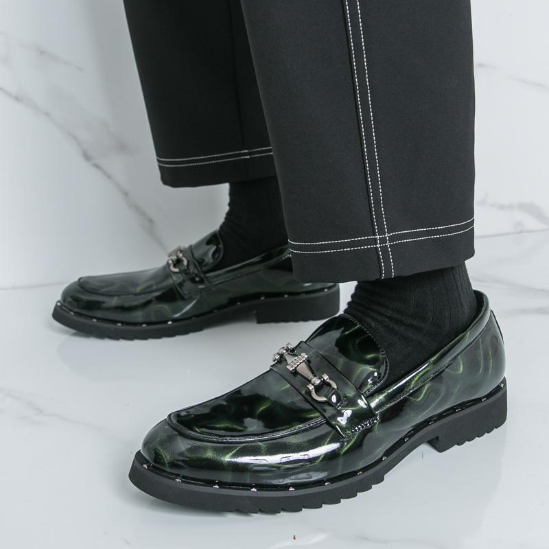 Fashion Designer New Thick-sole Loafers New Men's Green Brown Patent Leather Shoes Designer Formal Wedding Dress Homecoming Footwear